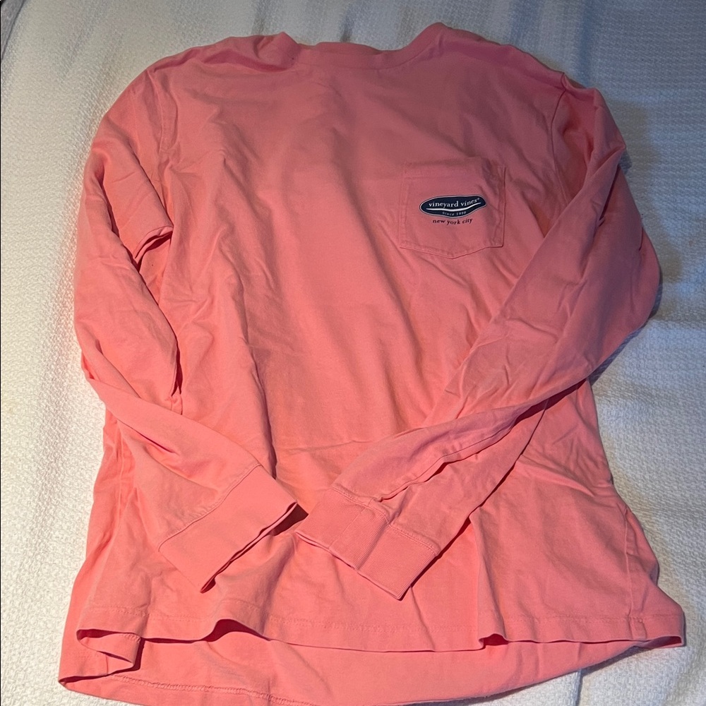 Vineyard Vines Coral Pink Long Sleeve Pocket Tee
